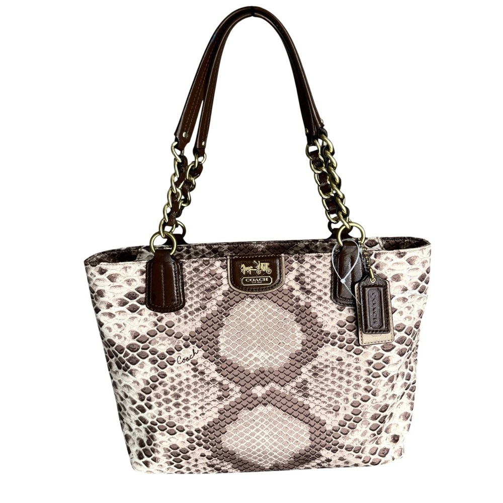 🆕 Coach Madison Tote Python Print Satin Leather Shoulder Bag - Picture 3 of 13